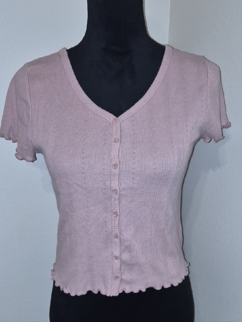 GAP Dusty Pink Short-Sleeve Button-Front Knit Top